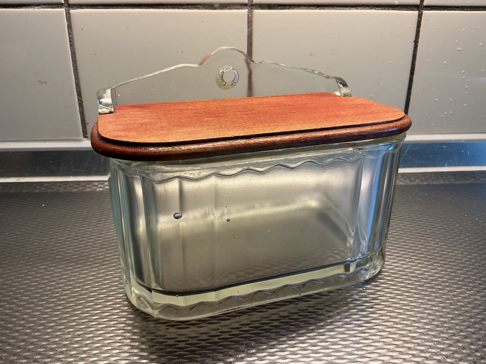 vintage glazen zoutpot met deksel, Ophalen of Verzenden