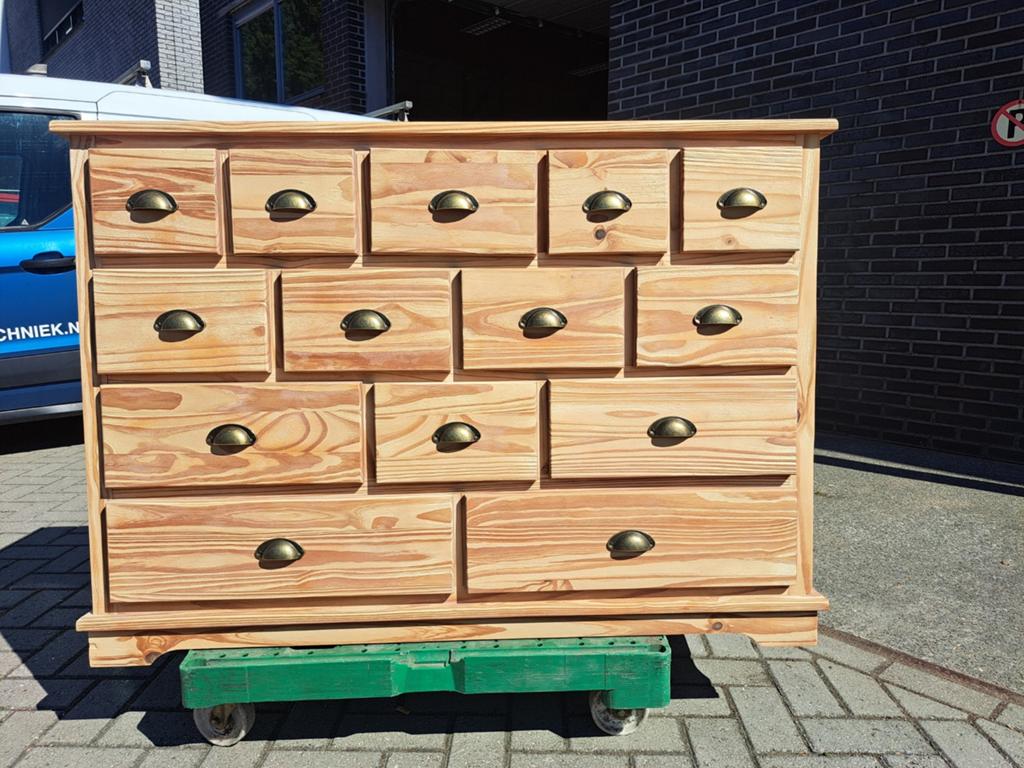 Grenen ladekast puur natuur gezandstraald en geschuurd, Ophalen, RoDeKo Volendam, R.kooij65@gmail.com, 100 tot 150 cm