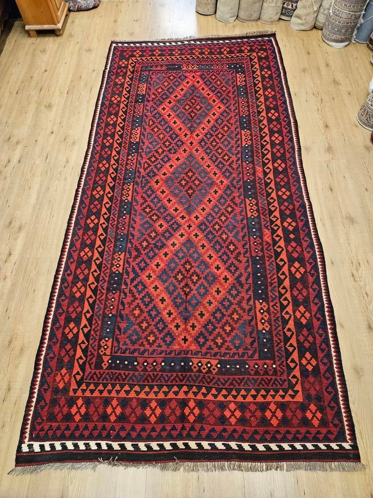 Handgeweven oosterse wollen kelim 303x144, Info@SlatsAntiek.nl, 100 tot 150 cm, Vof Slats Antiek, Ophalen of Verzenden