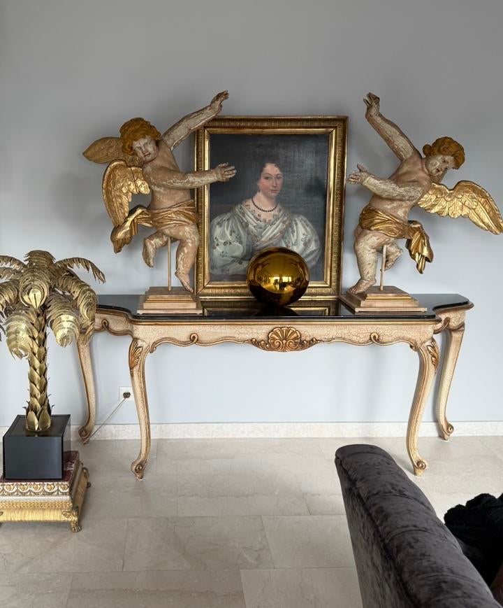 Sidetable-zwart marmeren blad-grote sidetable, Ophalen, Gebruikt, 200 cm of meer, Overige vormen