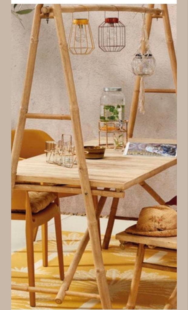 Nieuwe Bamboe tafel met decoratie stang. 1.80x70, Ophalen, Nieuw, Rond, Hout