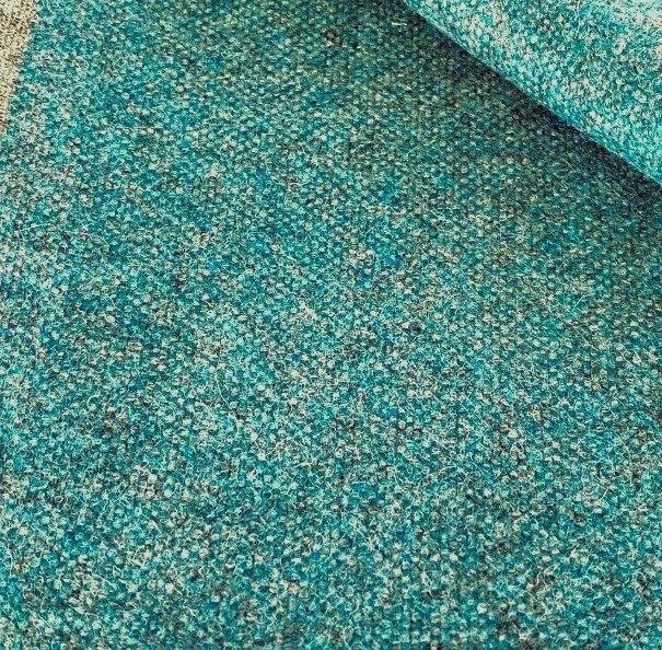 Keymer Richwool; turquoiseblauw+grijs; restant meubelstof, Wol, Blauw, 120 cm of meer, Nieuw