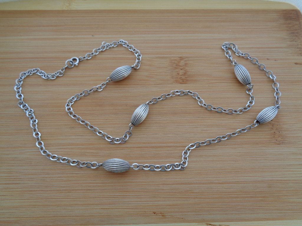 zilveren lange ketting met mooie sier schakels [924], Sieraden, Tassen en Uiterlijk, Antieke sieraden, Verzenden, Zilver, Ketting