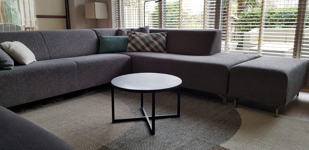 Bodilson Grijze Hoekbank met Hocker, Ophalen, Hoekbank, 75 tot 100 cm, Stof