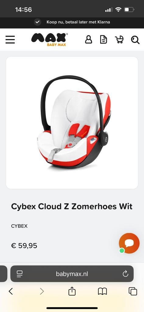 Cybex Cloud Z Zomerhoes Wit, Overige merken, Autogordel of Isofix, Ophalen of Verzenden, Zo goed als nieuw