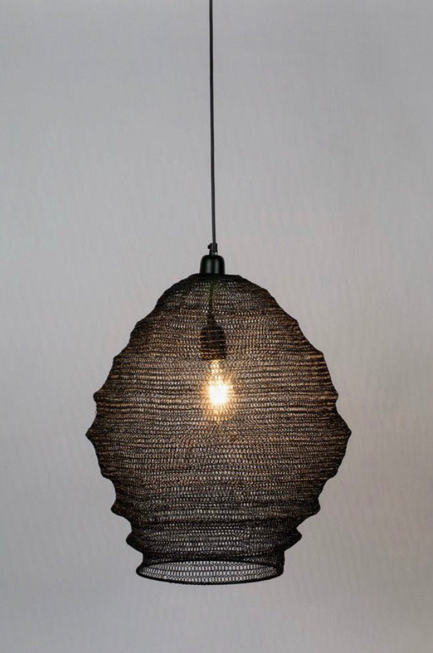 Housecraft living - zwarte visnet/gaas hanglamp 50x70 / E27, Ophalen of Verzenden, Gebruikt, Kunststof, E27 (groot)