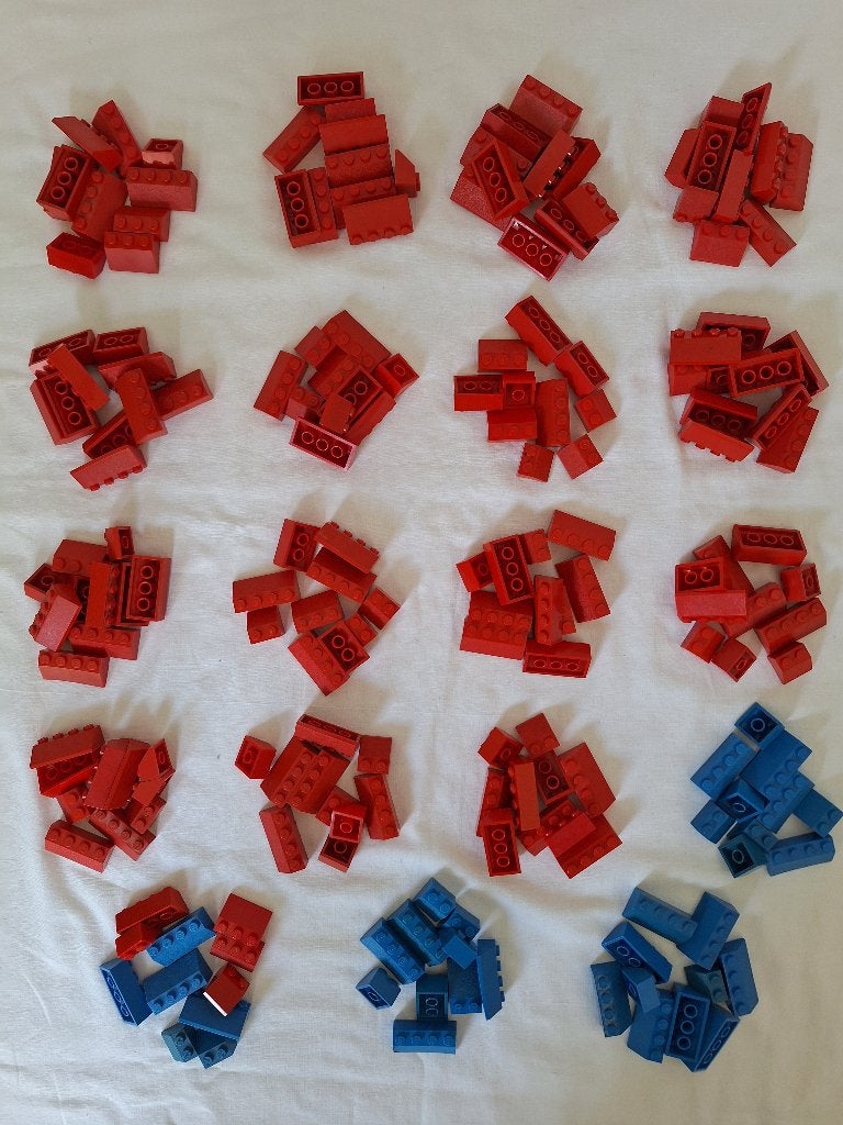 * Lego: 190 Rode en blauwe dakpannen *, Gebruikt, Overige thema's, Lego, Ophalen of Verzenden