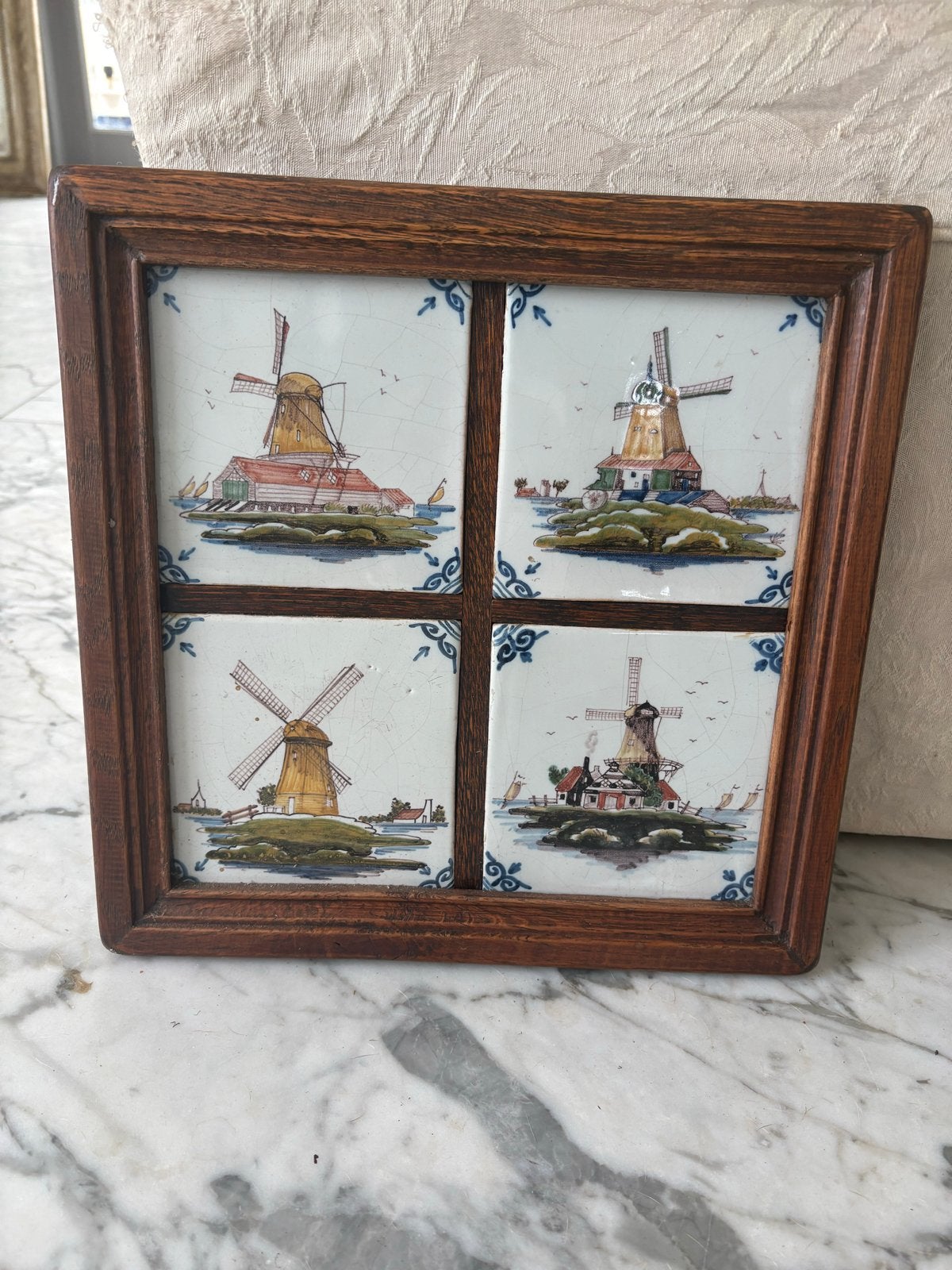 Vintage Delfts Blauw Tegeltableau met Molens, Ophalen