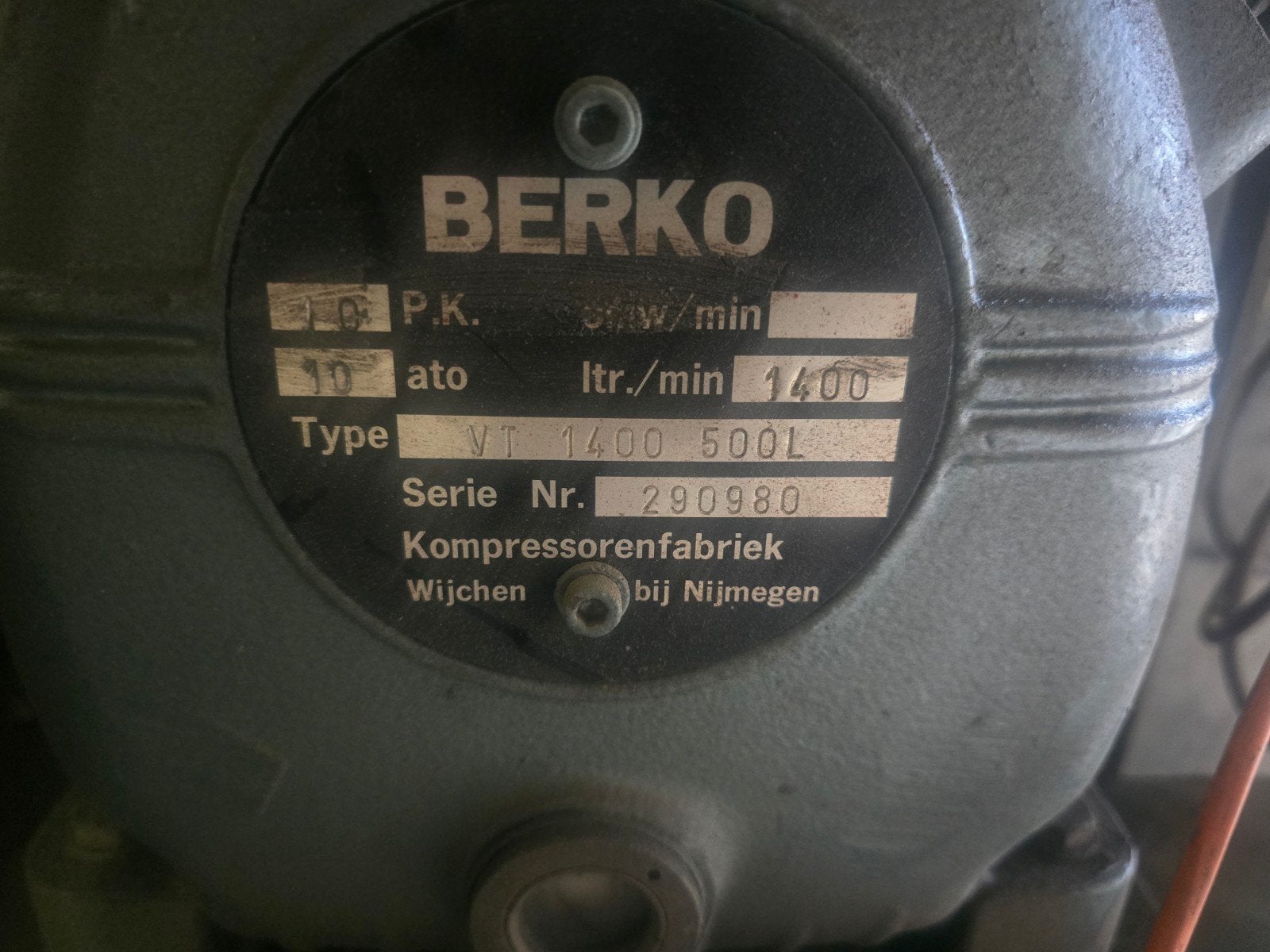 Berko Compressor VT 1400 500L - 7.5kW/10HP, Ophalen, Gebruikt, 800 liter/min of meer, 6 tot 10 bar