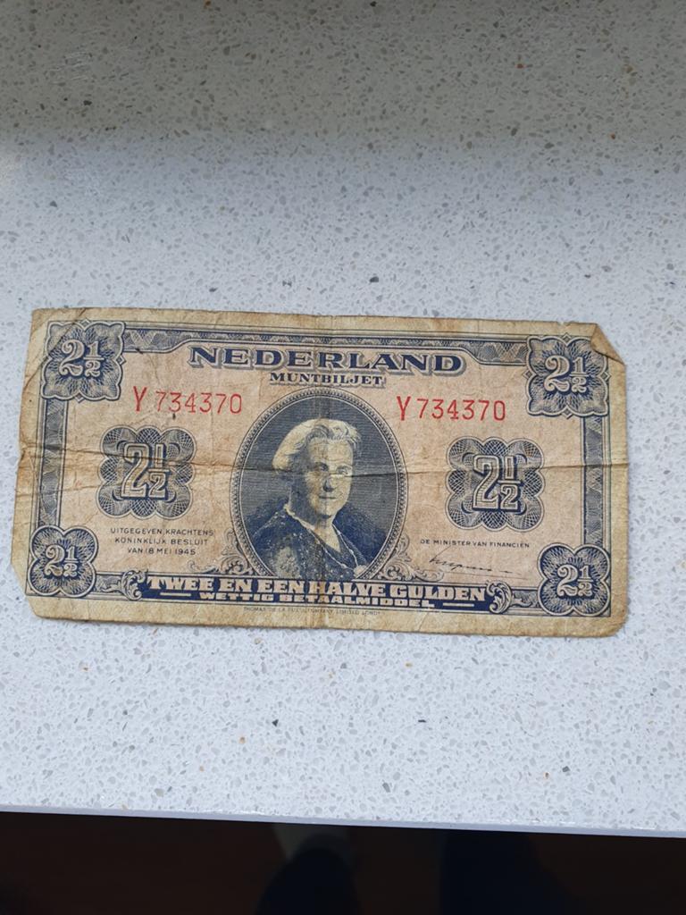 Zeldzaam Nederlands Muntbiljet 2½ Gulden 1945, Ophalen, 2½ gulden, Los biljet