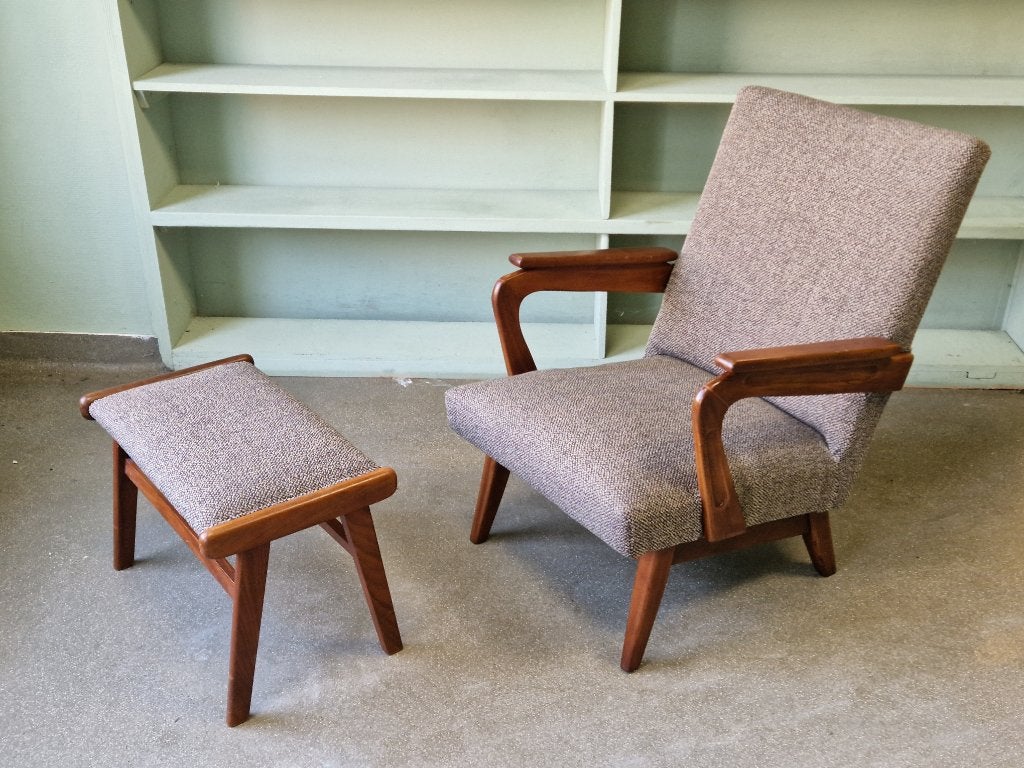vintage fauteuil jaren 60 teak lounge chair, Ophalen, Overige materialen, Jaren 60, 75 tot 100 cm