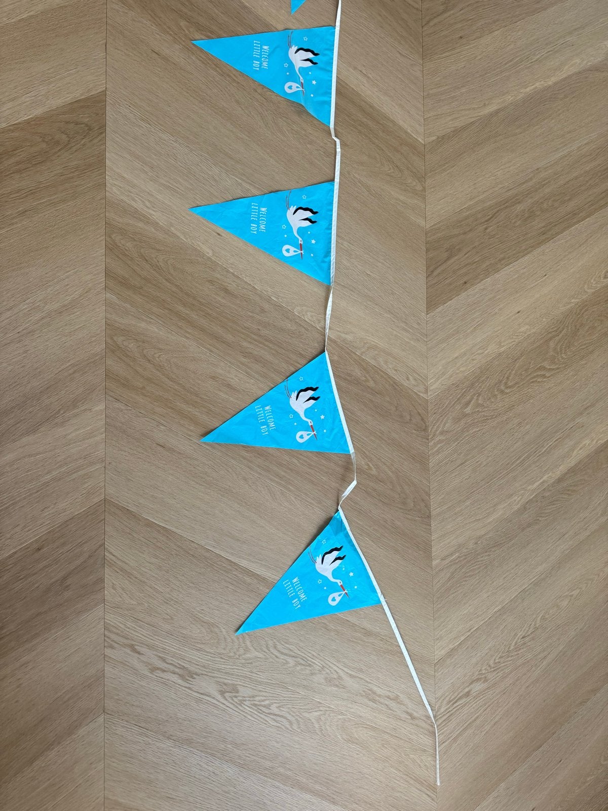 Slinger 'Welcome Little Boy' - Ooievaar - 4 meter, Ophalen, Gebruikt, Versiering, Geboorte of Huwelijk