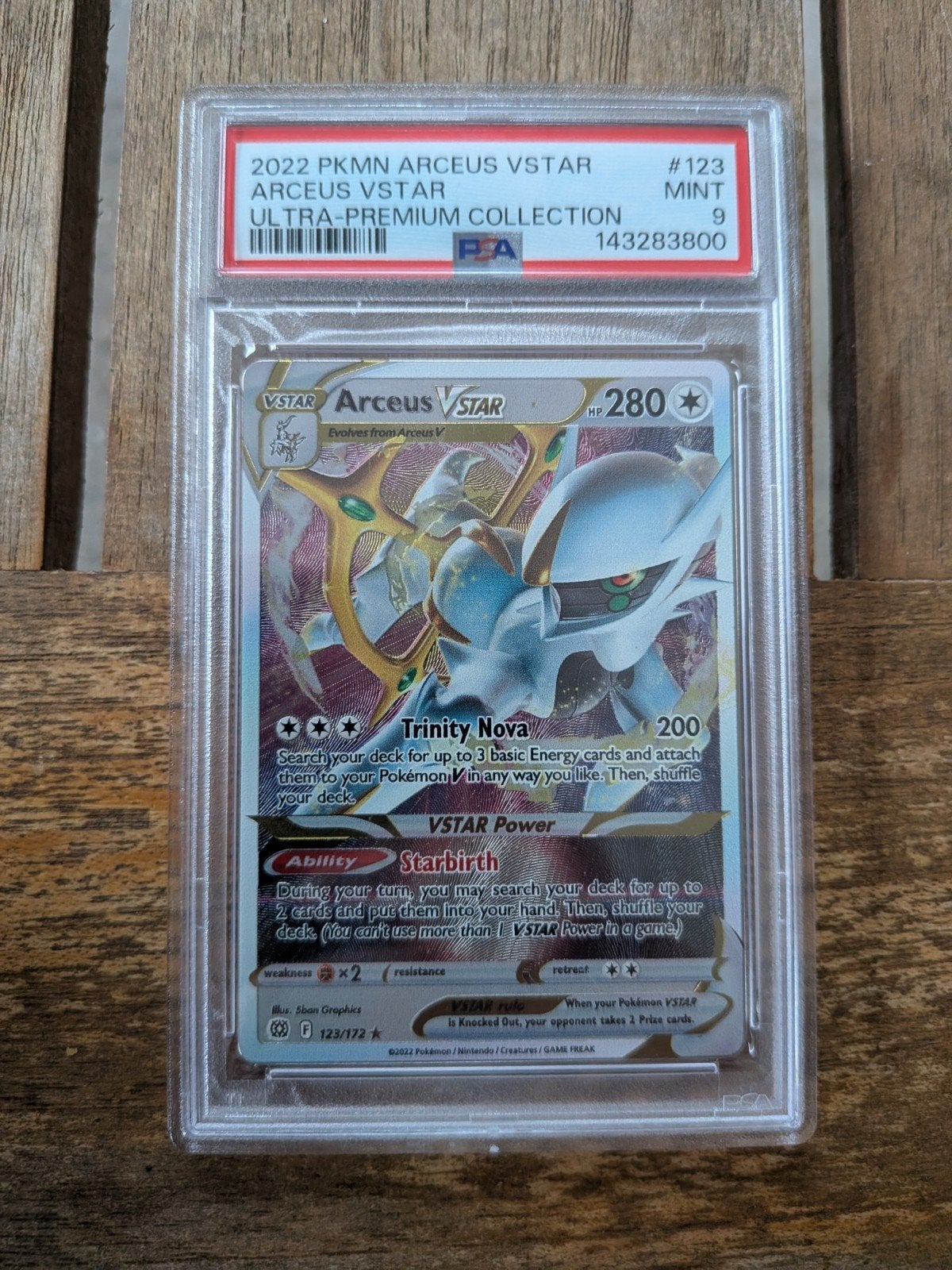 Arceus vstar promo #123 PSA 9 Metal card, Ophalen of Verzenden, Zo goed als nieuw, Losse kaart