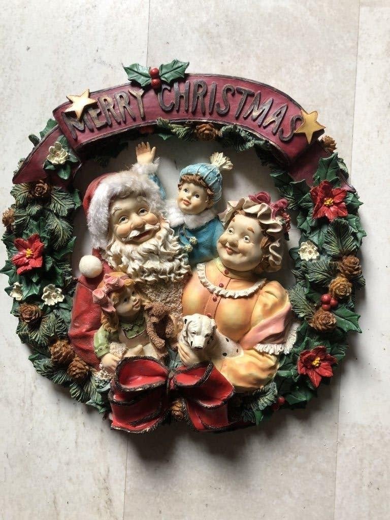 Nostalgische prachtige kerstkrans met kerstman 3d, Ophalen of Verzenden, Zo goed als nieuw