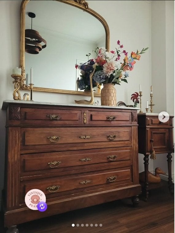 Vintage dressior en bijzettafel, Ophalen, Gebruikt, 100 tot 150 cm, Vintage