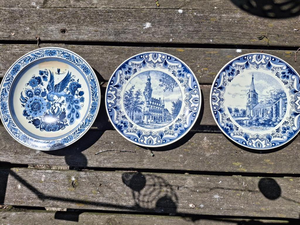 Set van 3 Delfts blauwe sierborden, Antiek en Kunst, Ophalen