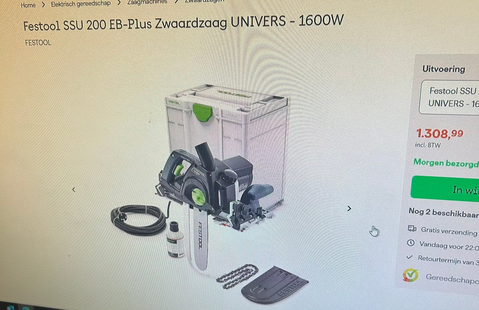 Zwaardzaaf Festool Nieuw ongebruikt, Doe-het-zelf en Verbouw, Ophalen of Verzenden, Zo goed als nieuw, Elektrisch, Bovenfrees