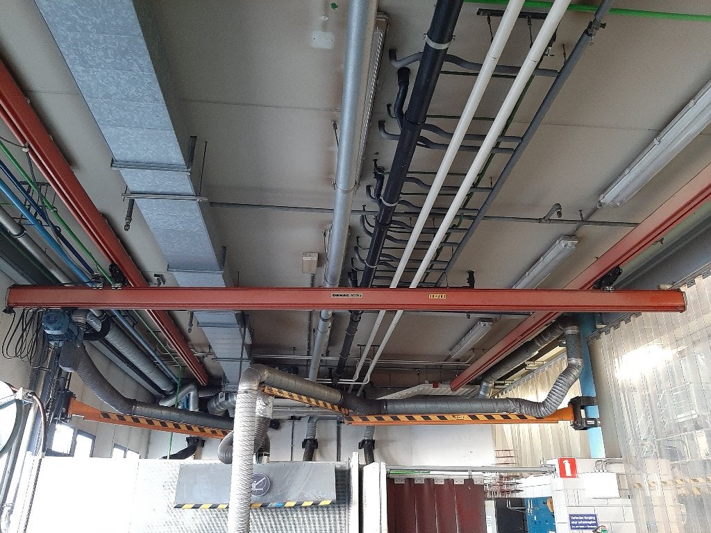 Demag 13x5.5m kraanbaan met takel, rails en toebehoren, Doe-het-zelf en Verbouw, Lieren en Takels, Ophalen, Gebruikt, Elektrisch