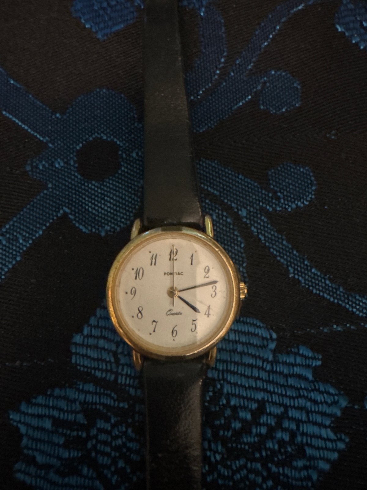 Pontiac Quartz Dames Horloge - Zwart Leren Bandje, Overige merken, Overige materialen, Polshorloge, Ophalen of Verzenden