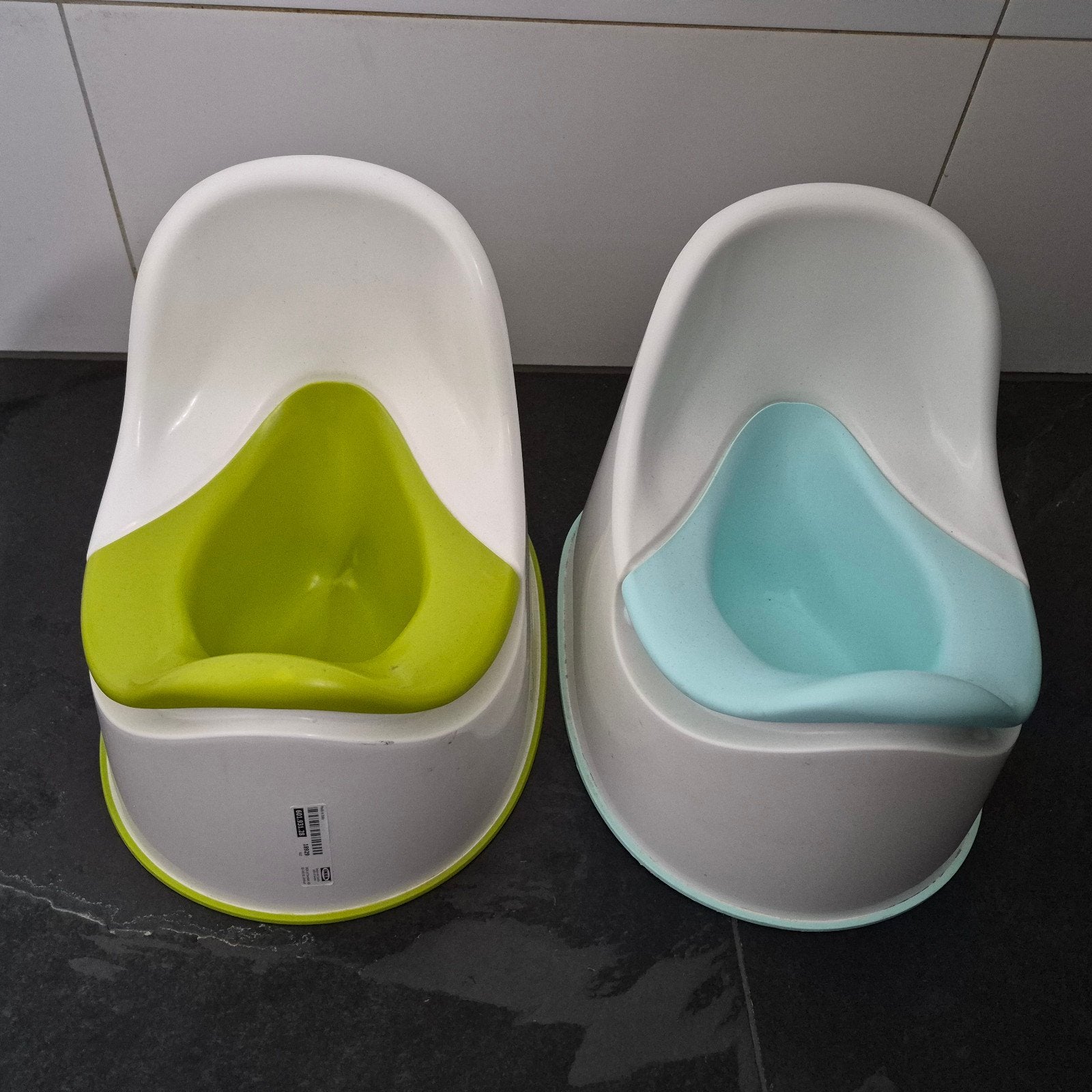 2 Kinderpotjes Ikea Lockig wit/groen wit/turkoois, Ophalen, Gebruikt, Overige typen, Overige merken