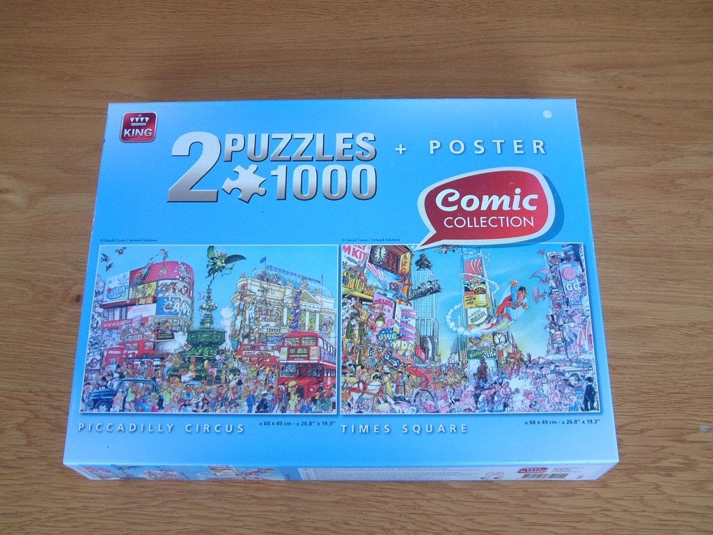 2 x1000 puzzel Piccadilly Circus-Time Square- King comic col, Ophalen of Verzenden, 500 t/m 1500 stukjes, Zo goed als nieuw, Legpuzzel