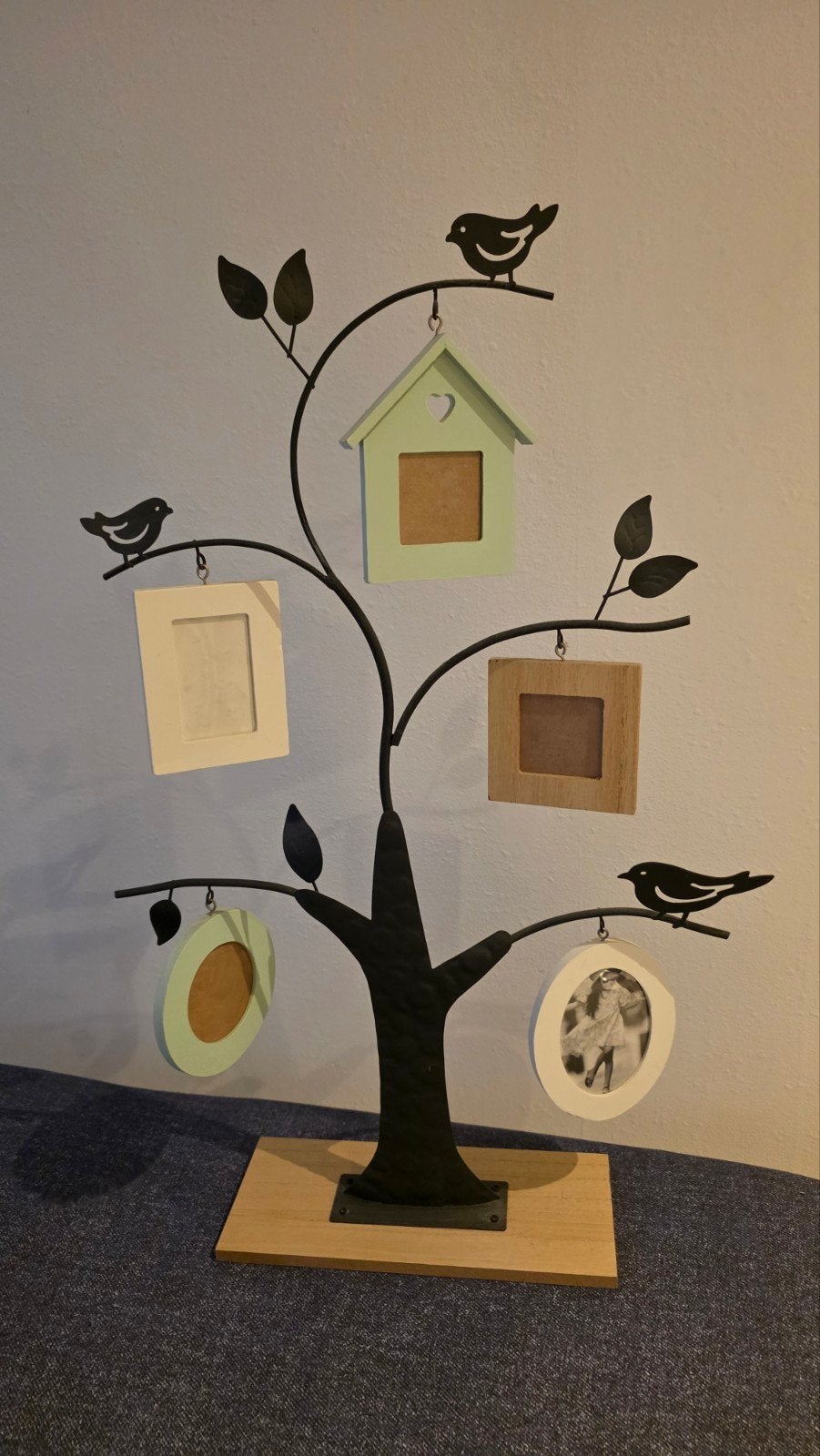 Decoratieve Fotoboom met Lijstjes en Vogeltjes, Ophalen, Gebruikt, Fotolijst, Metaal
