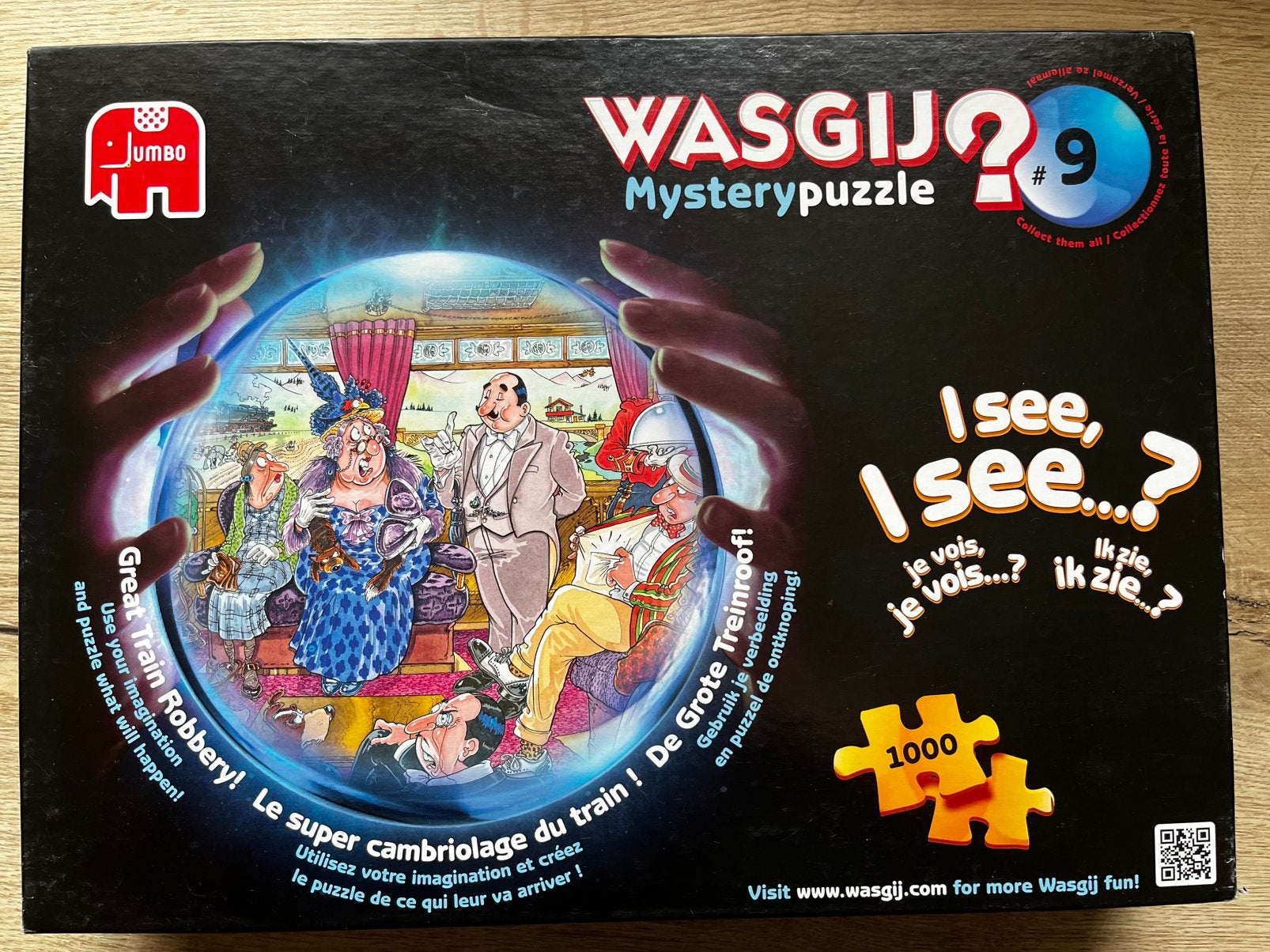 WASGIJ Mystery puzzle 9 Great Train Robbery, Ophalen of Verzenden, 500 t/m 1500 stukjes, Zo goed als nieuw, Legpuzzel