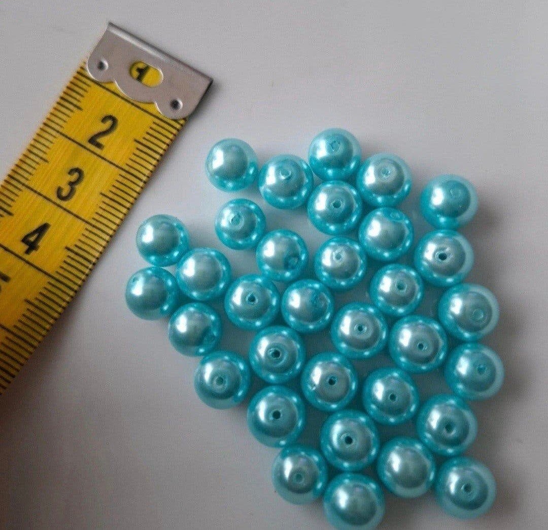 32 stuks 8 mm glaskralen blauw lichtblauw kralen partij, Kraal, -, -, Nieuw