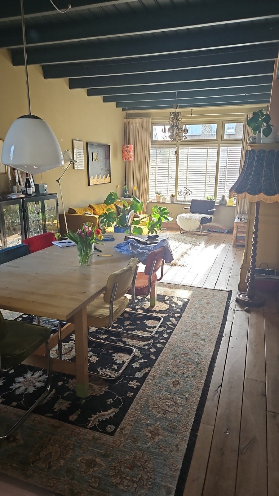 Grote uitschuifbare eettafel (220-267 x 100 cm), Huis en Inrichting, Tafels | Eettafels, Ophalen, Gebruikt, 200 cm of meer, 50 tot 100 cm