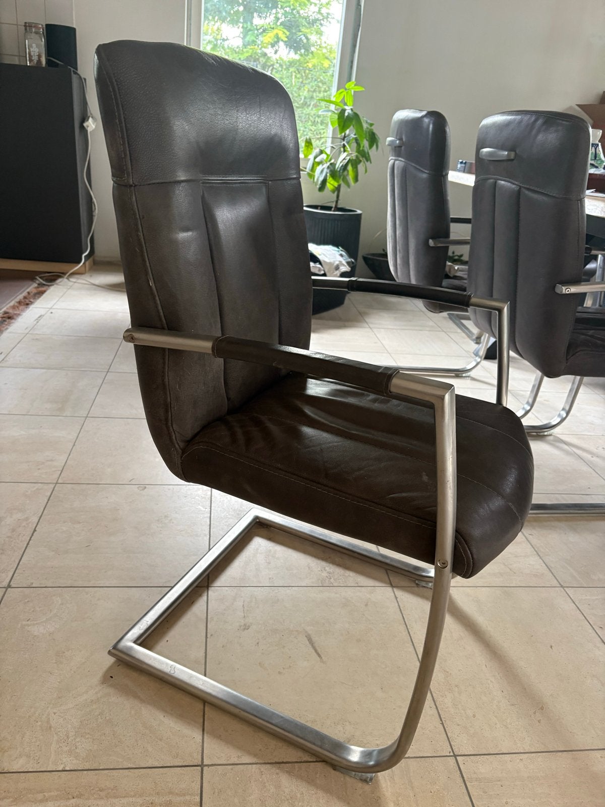 4 Henders & Hazel eetkamerstoelen, bruin leer, Ophalen, Gebruikt, Bruin, Leer