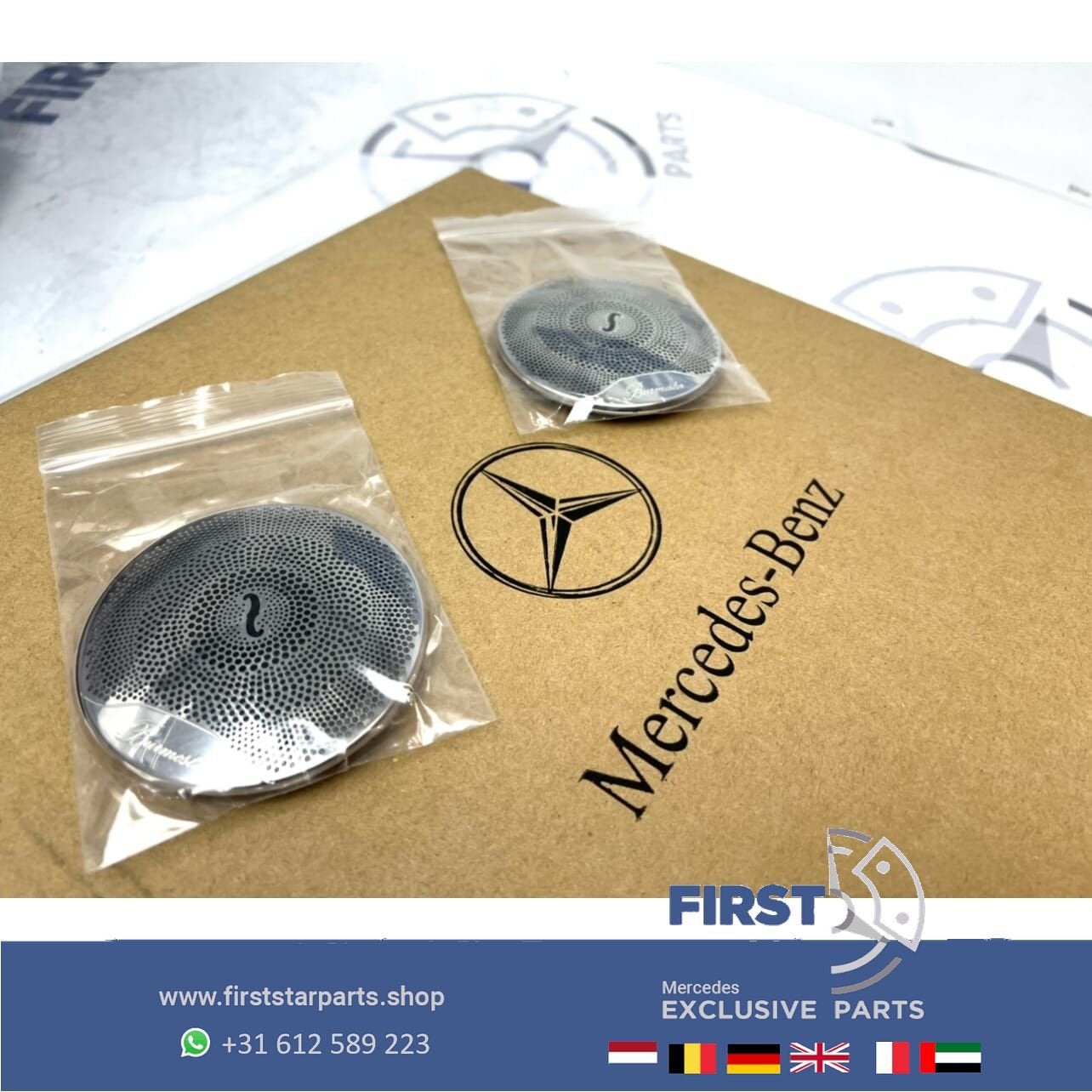 AMG BURMESTER SPEAKER COVERS Mercedes C E KLASSE CHROOM EMBL, Gebruikt, -, Ophalen of Verzenden, -