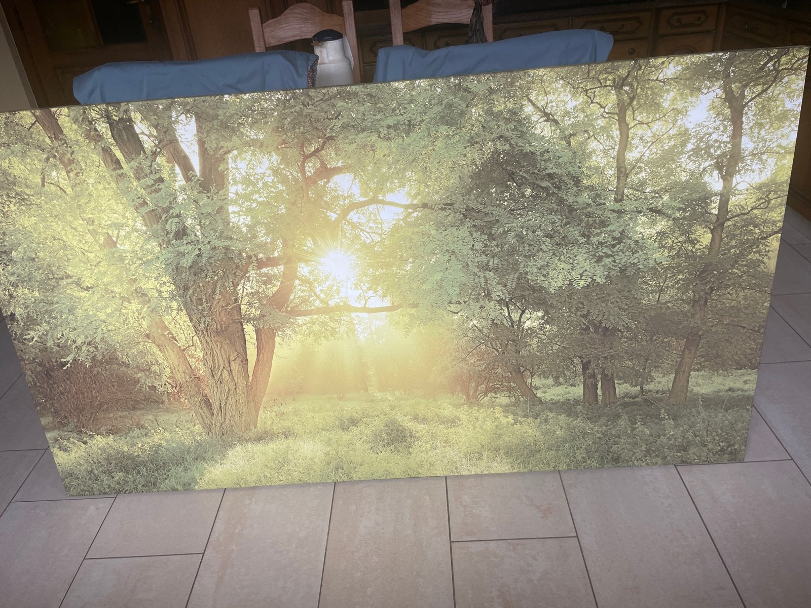 Groot Canvas Schilderij Bos Zonsopgang 100x180 cm, Ophalen, 125 cm of meer, Zo goed als nieuw, Schilderij