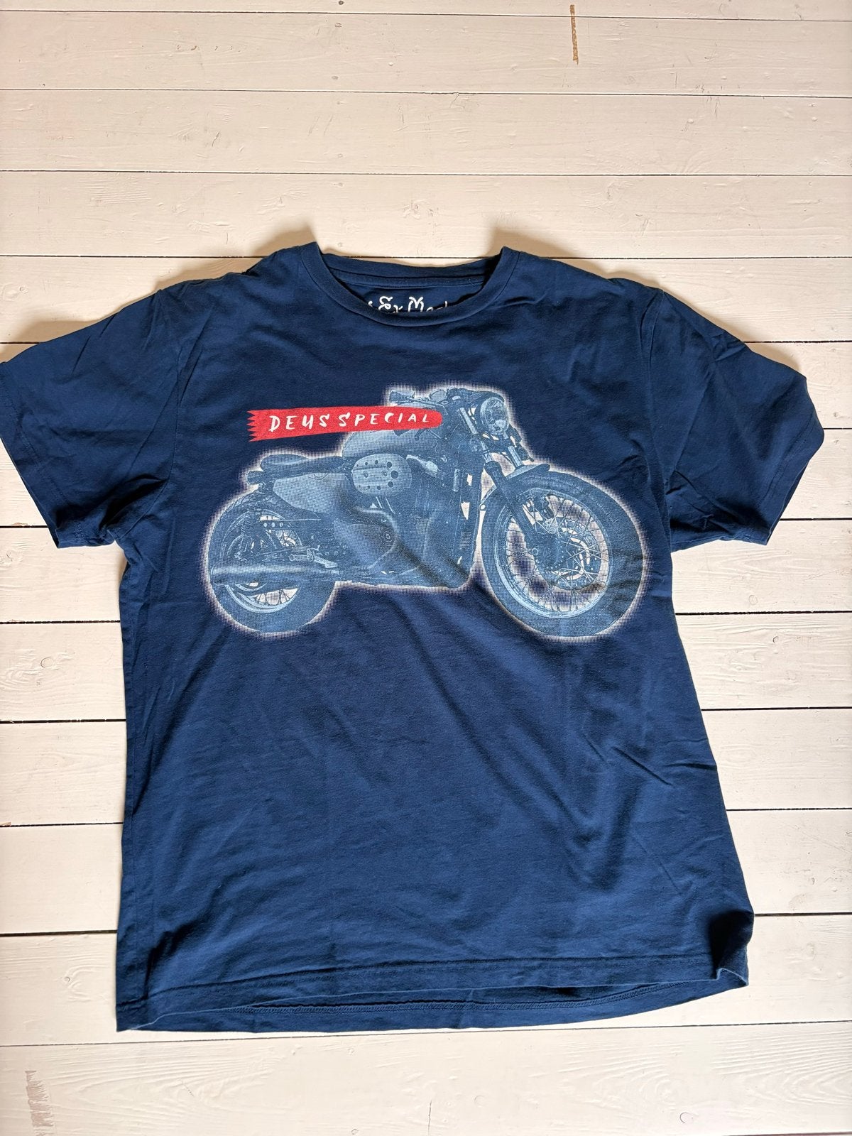 Deus Ex Machina T-shirt met motorprint - Maat XL, Kleding | Heren, Ophalen of Verzenden, Zo goed als nieuw, Maat 56/58 (XL), Blauw