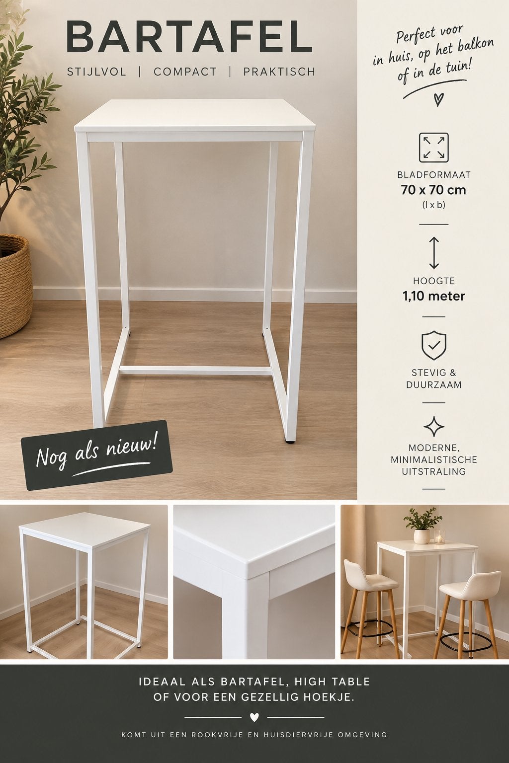 Witte Bartafel / tafel/ sidetable / eettafel/ statafel, Ophalen, Zo goed als nieuw