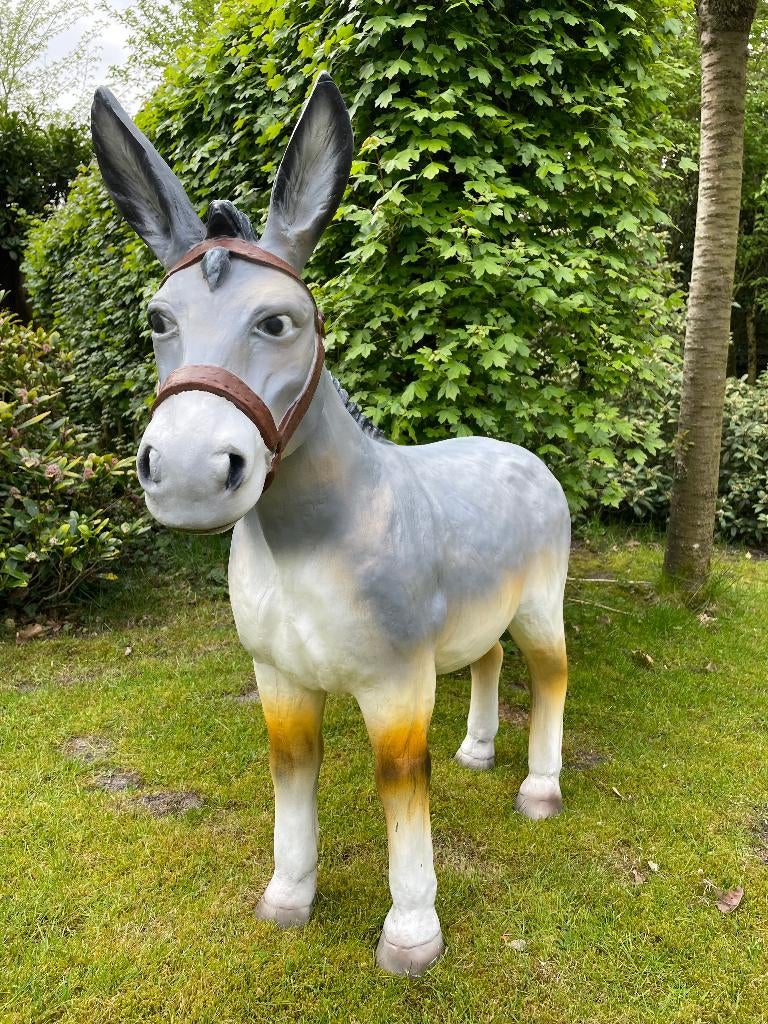 Beeld Ezel grijs tuin, vijver, boerderij, dierentuin 100cm, Tuin en Terras, Ophalen, Nieuw, Kunststof, Dierenbeeld