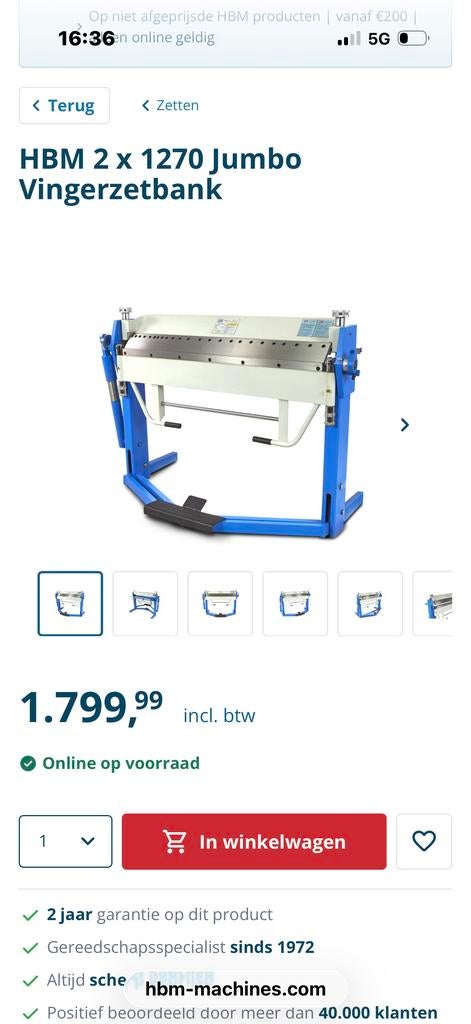 HBM 2.0 x 1270 Jumbo Vingerzetbank, Doe-het-zelf en Verbouw, Gereedschap | Overige machines, Ophalen of Verzenden, Gebruikt