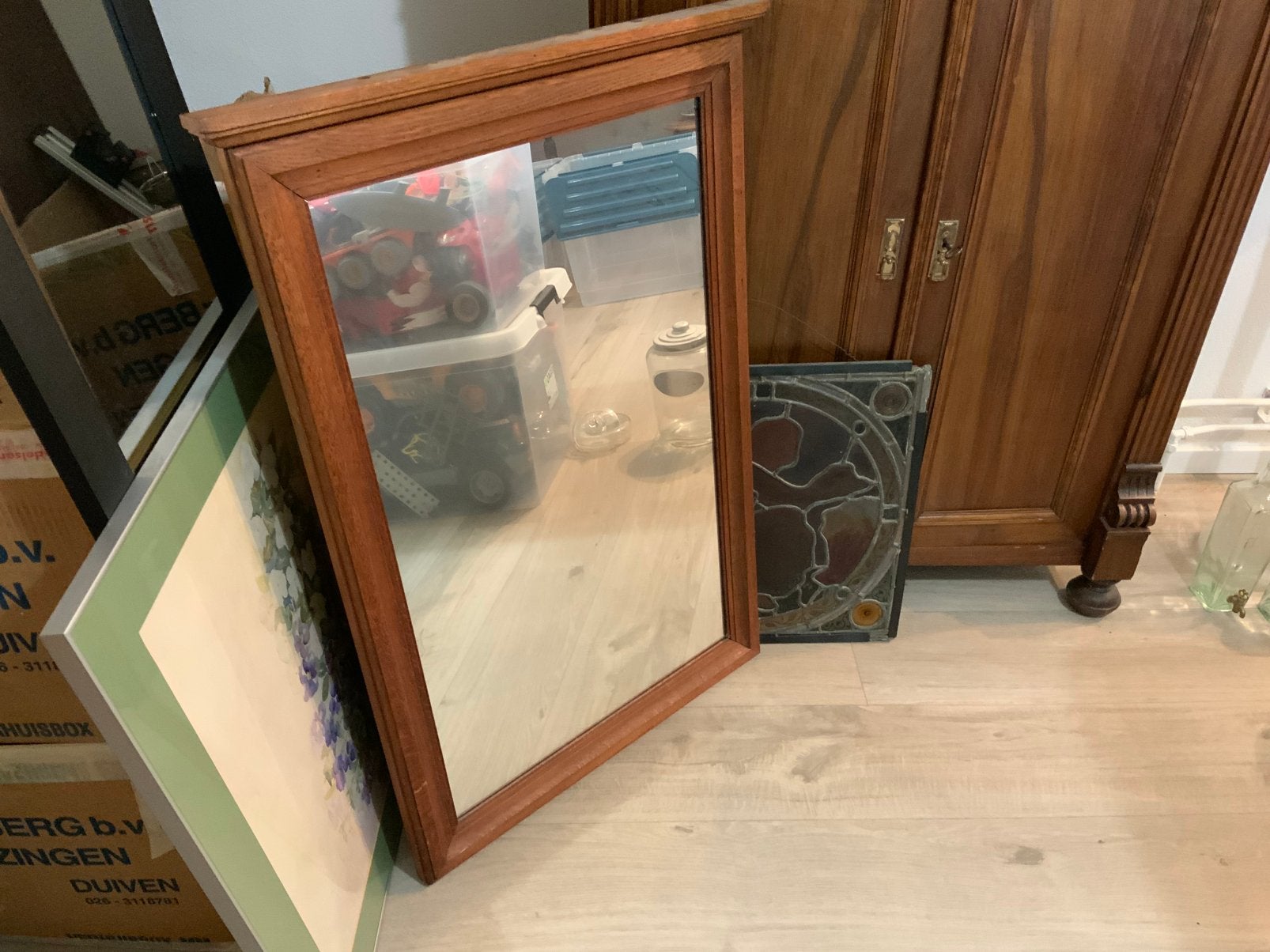 Eiken spiegel, Antiek en Kunst, Ophalen of Verzenden, Rechthoekig, Minder dan 50 cm