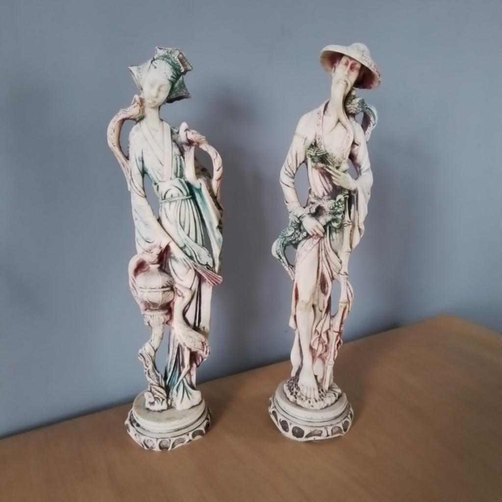 Set van 2 Chinese beelden: man en vrouw, 47,5 en 48,5 cm, Ophalen, 20 - 50 cm, Beeld, Azië