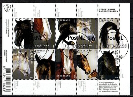 Nederland nr. 3965-3974v Paardenrassen gestempeld, Ophalen of Verzenden, Na 1940, Gestempeld