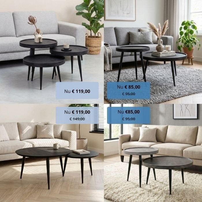 Salontafel sets zwart mangohout | industrieel | nieuw, Minder dan 55 cm, Rond, Nieuw, Industrieel