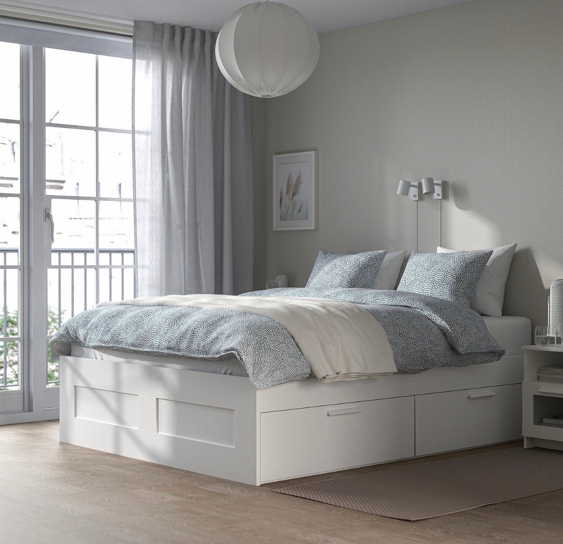IKEA Brimnes bed 160 x 200 met opbergruimte en hoofdeinde, Ophalen, Gebruikt, Wit, Tweepersoons