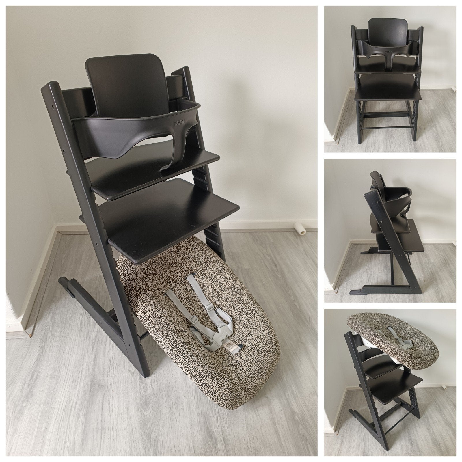 Stokke Tripp Trapp zwart+babyset,newbornset,2hoezen,evt tray, Meegroeistoel, Ophalen of Verzenden, Zo goed als nieuw, Aanschuifbaar