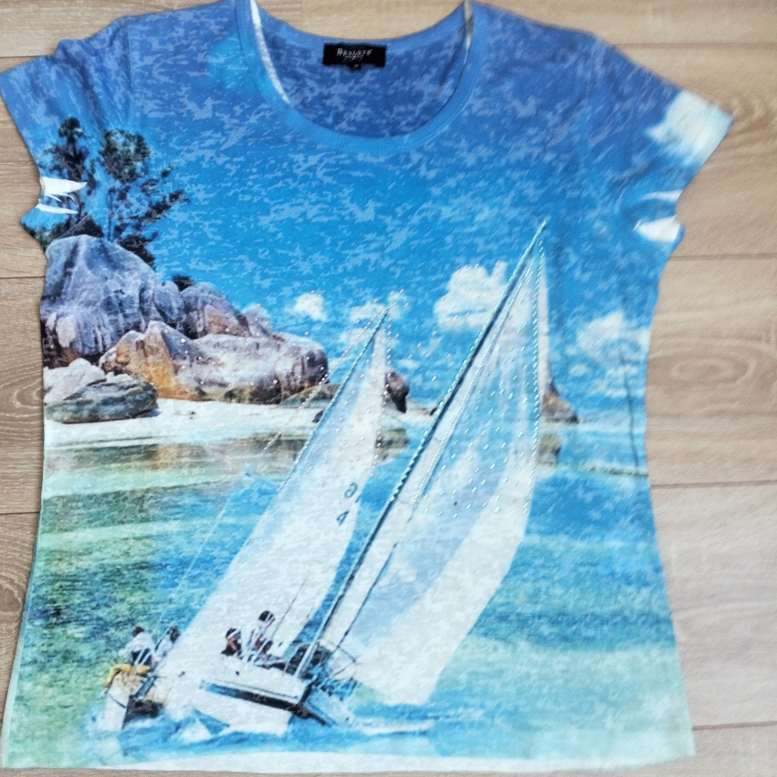 BEXLEYS shirt met print en strass teentjes voorzijde mt m, Kleding | Dames, Maat 38/40 (M), Blauw, Ophalen of Verzenden, Zo goed als nieuw
