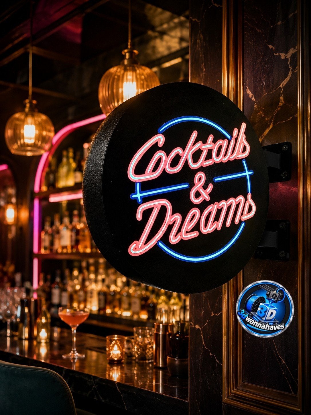 Dubbelzijdige 'Cocktails & Dreams' LED Lichtbak, Overige merken, Kunststof, Meerkleurig, Nieuw