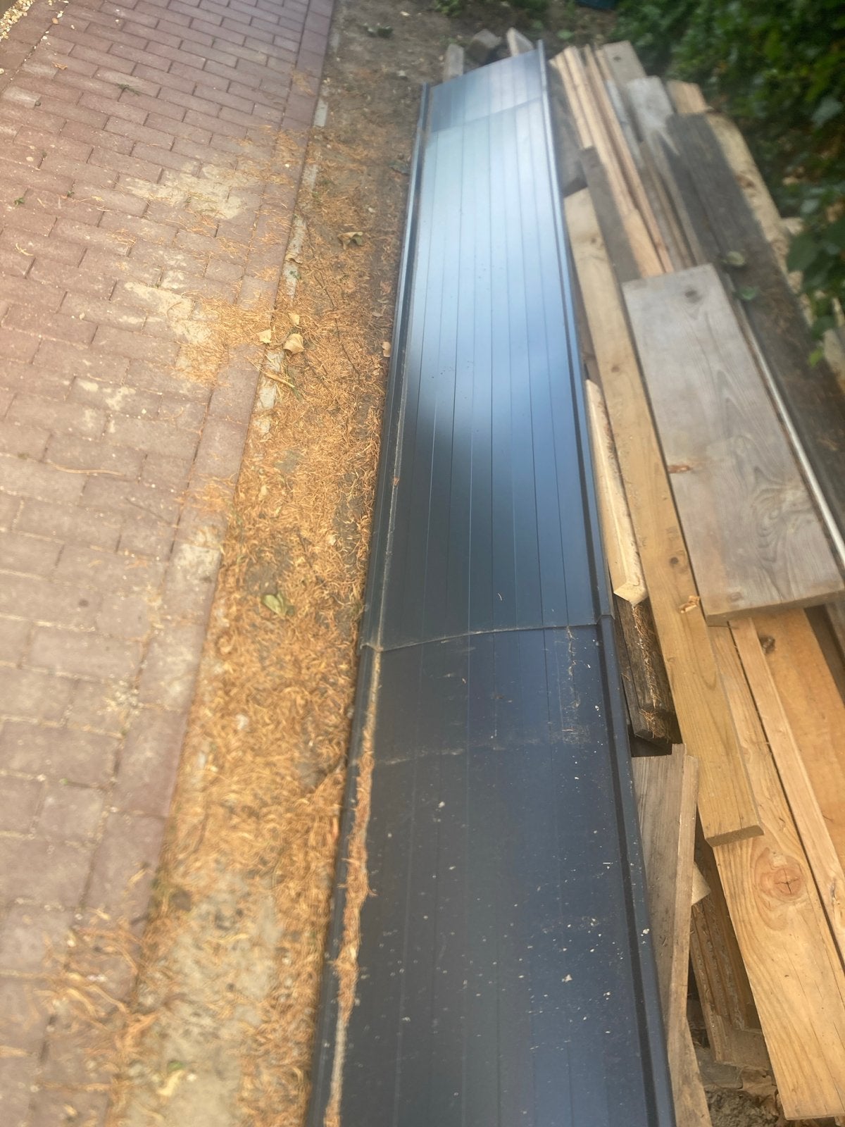 Antraciet dakpanplaten 4x, Doe-het-zelf en Verbouw, Dakpannen en Dakbedekking, Gebruikt, Zwart, 15 m² of meer, Metaal