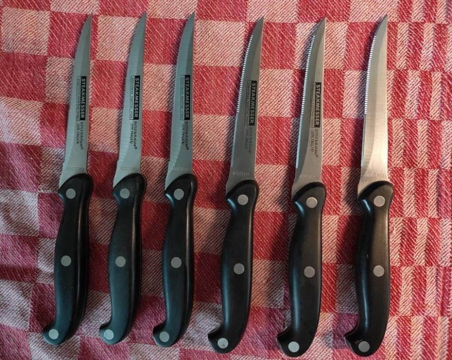 Steakmesssen ROSENBAUM SOLINGEN, Huis en Inrichting, Keuken | Bestek, Zo goed als nieuw, Bestekset, Overige typen, Rvs of Chroom
