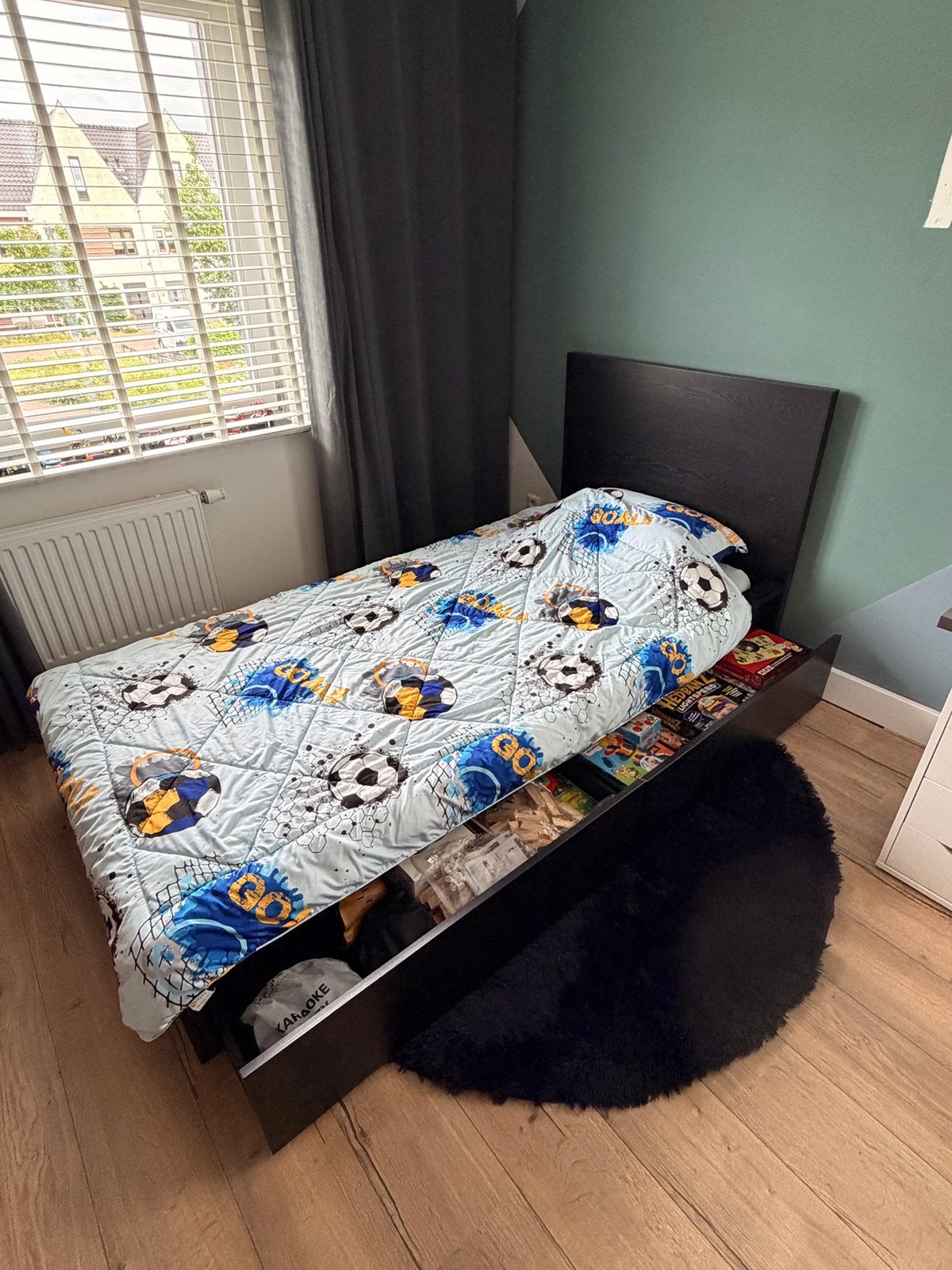 IKEA Malm bed 90x200 met lattenbodem en 2 lades, Gebruikt, 90 cm, Eenpersoons, Zwart