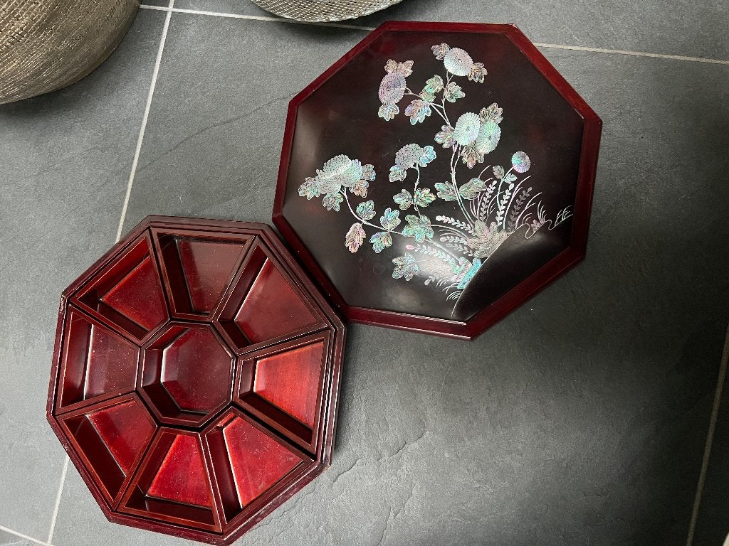 Grote chinese bewaardoos parelmoer ingelegd oud chinees 30cm, Handgemaakt, Ophalen of Verzenden, 9 cm, China