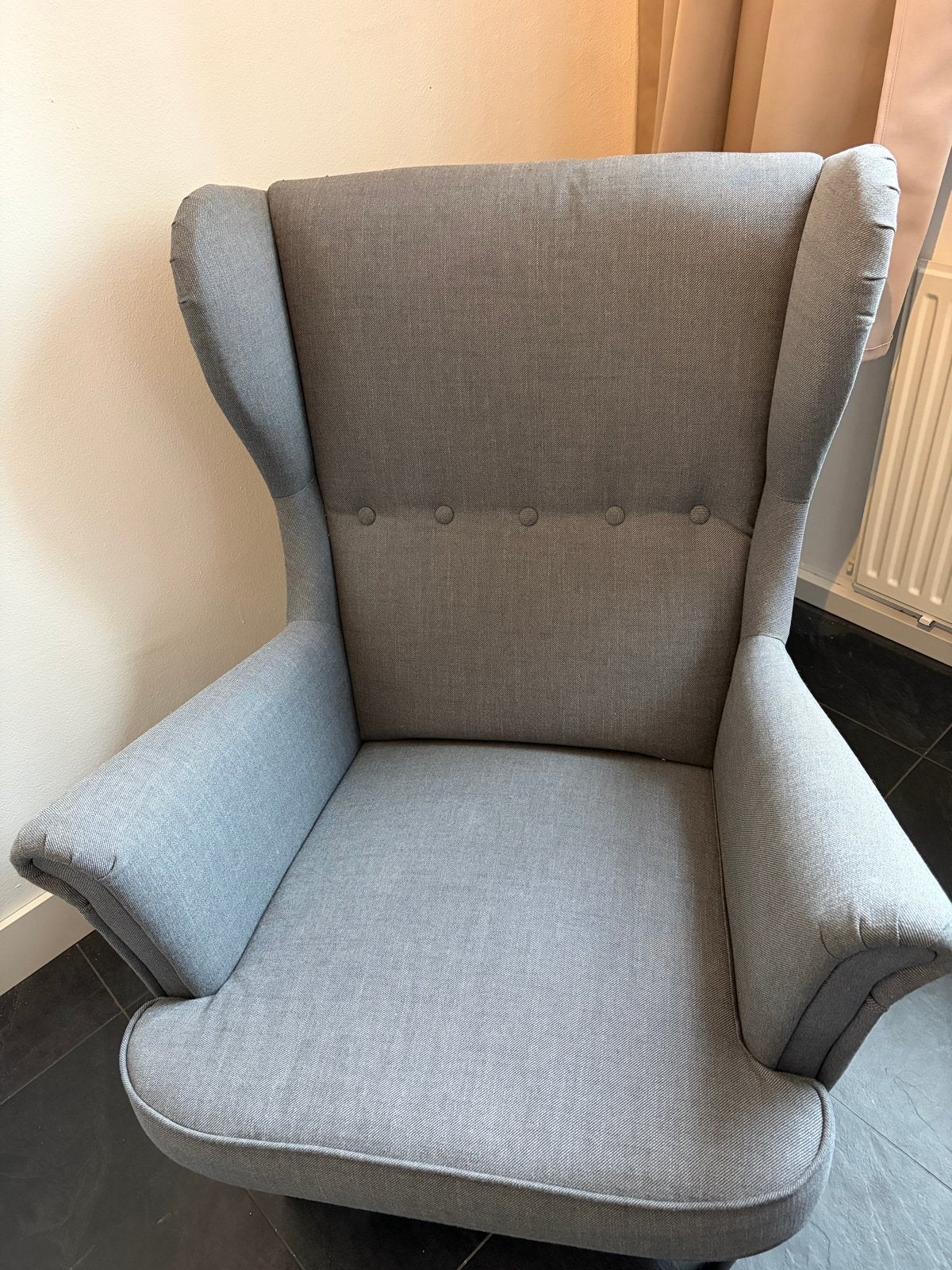 IKEA Strandmon Oorfauteuil - Donkergrijs, Huis en Inrichting, Fauteuils, Ophalen, Zo goed als nieuw, Stof, 75 tot 100 cm