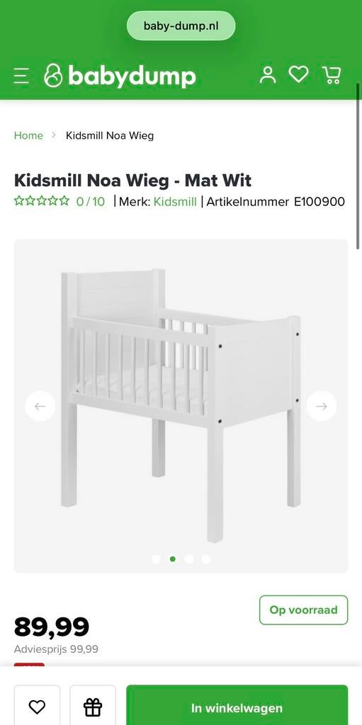Wiegje Kidsmill Noa, Ophalen, Zo goed als nieuw, Minder dan 140 cm, Minder dan 70 cm